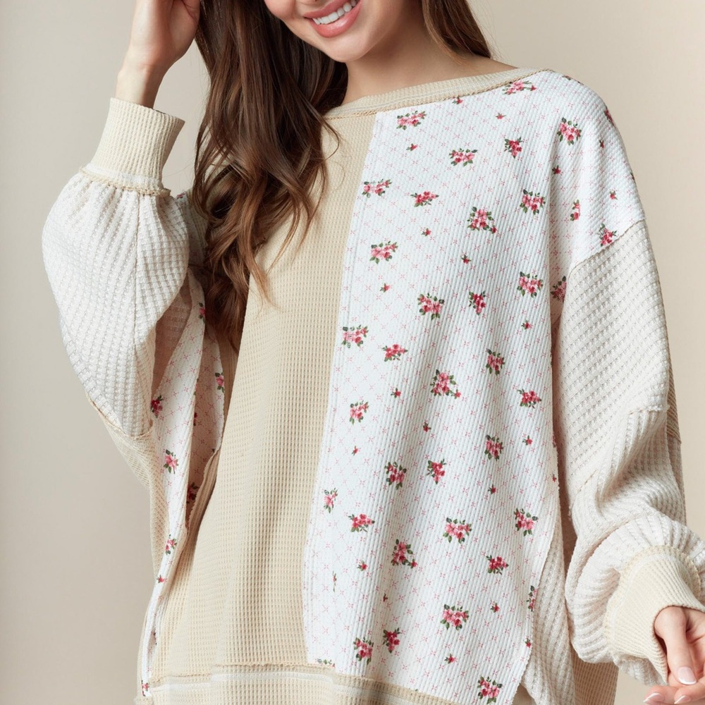 Floral Patchwork Colorblock Sweater - image 3